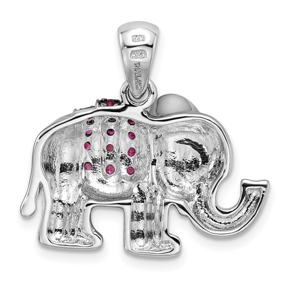 925 Sterling Silver Rhodium Rhodolite Garnet Elephant Necklace Charm Pendant - Picture 3 of 4